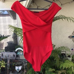 Red Off the Shoulder Bodysuit